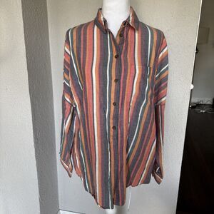 Urban Outfitters Womens White Gray Ora Striped Button Down Blouse Size Small